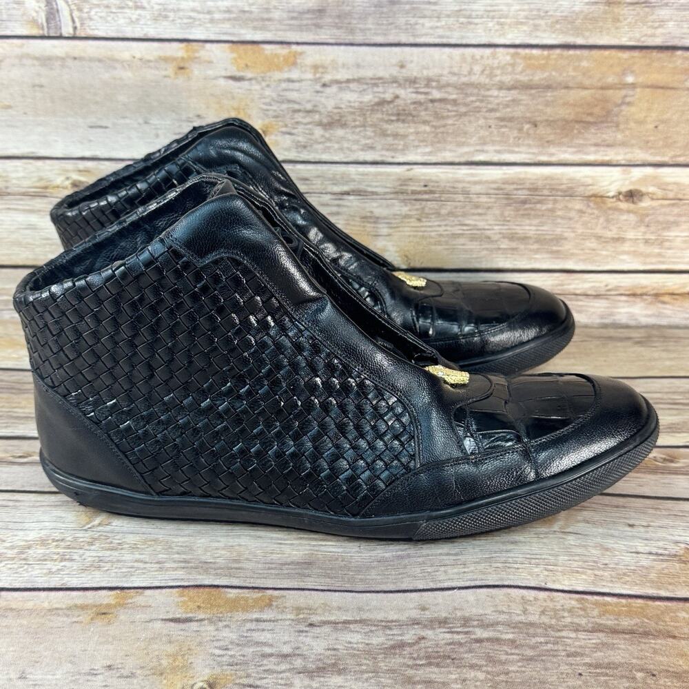 Studio Belvedere Mens Black Woven Calf Leather Alligator High Top Sneakers 12 - Picture 2 of 11